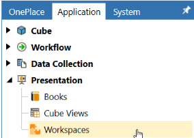 Application tab yellow highlighting  over Workspaces under the Presentation section.